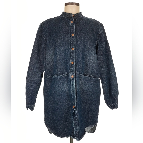 Denim Button-Up Band Collar shacket